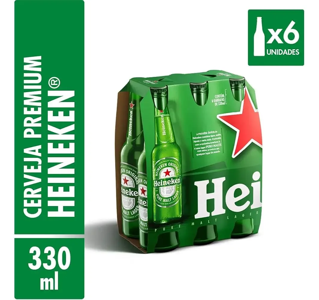 Cerveja Heineken Premium com 6 garrafas long neck