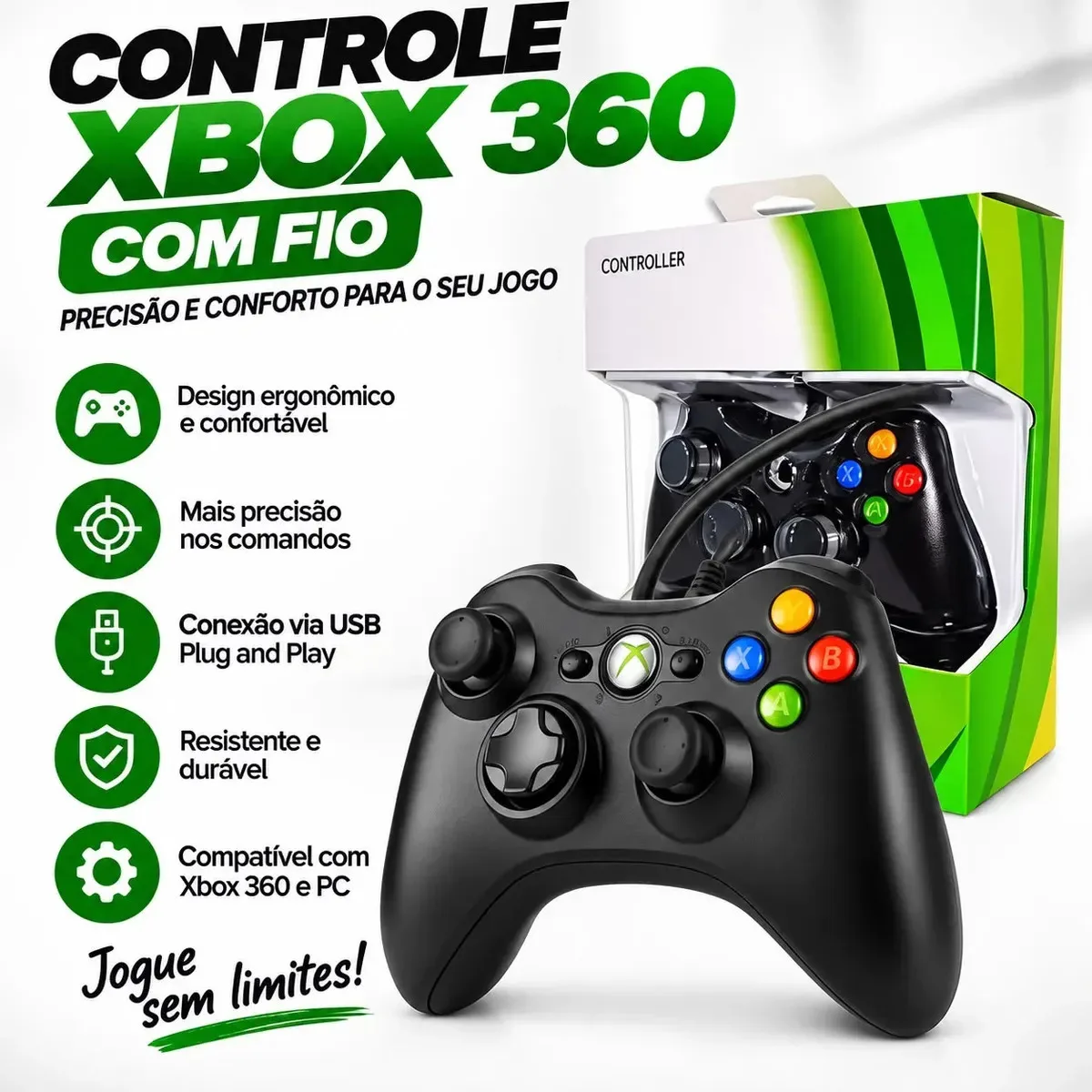 Controle com fio Crowley para Xbox 360