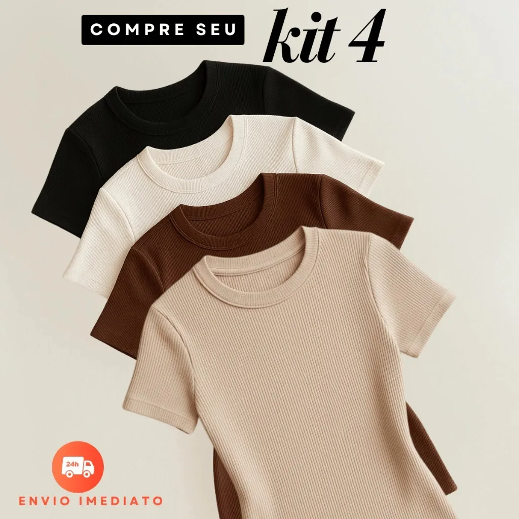 Kit 4 Blusas Feminina Ribana Canelado Básica Casual Estilosa Tendência Verão
