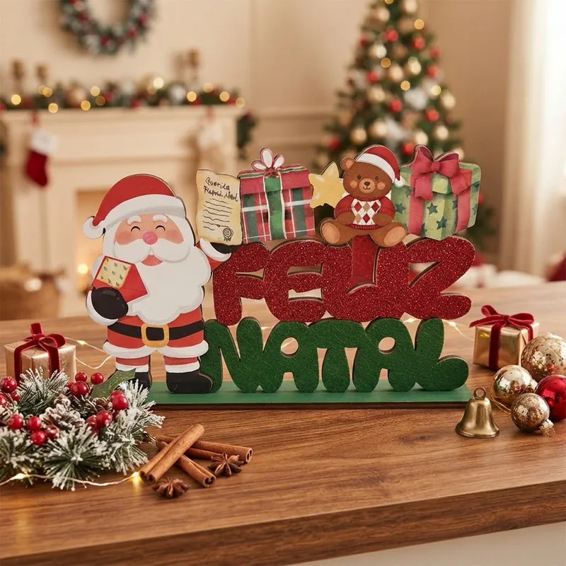 Placa decorativa de Natal em MDF com Papai Noel