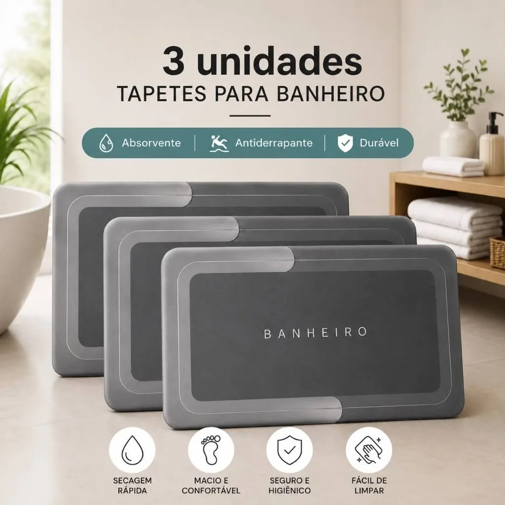 Tapetes para Banheiro Absorvente Antiderrapante Secagem Rápida Macio Durável