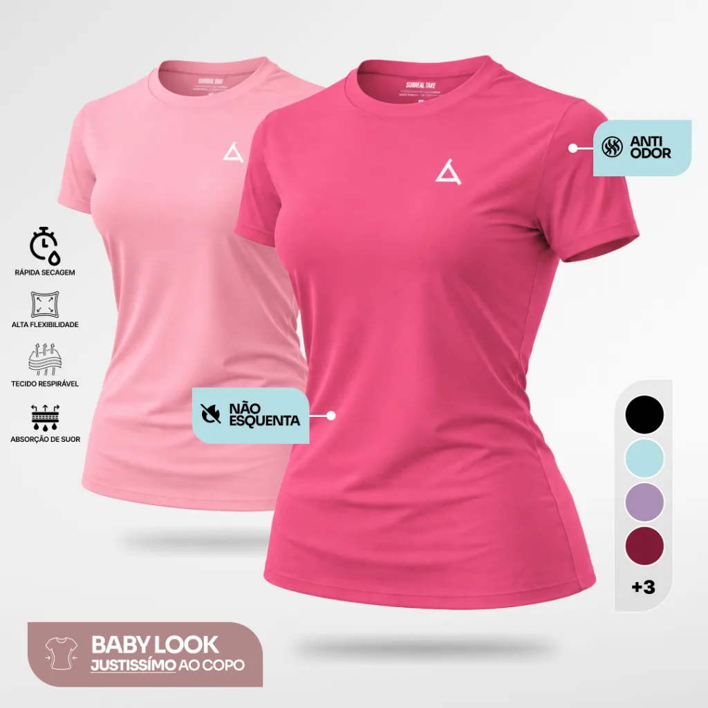 Kit de camisetas femininas dry fit com proteção UV 50