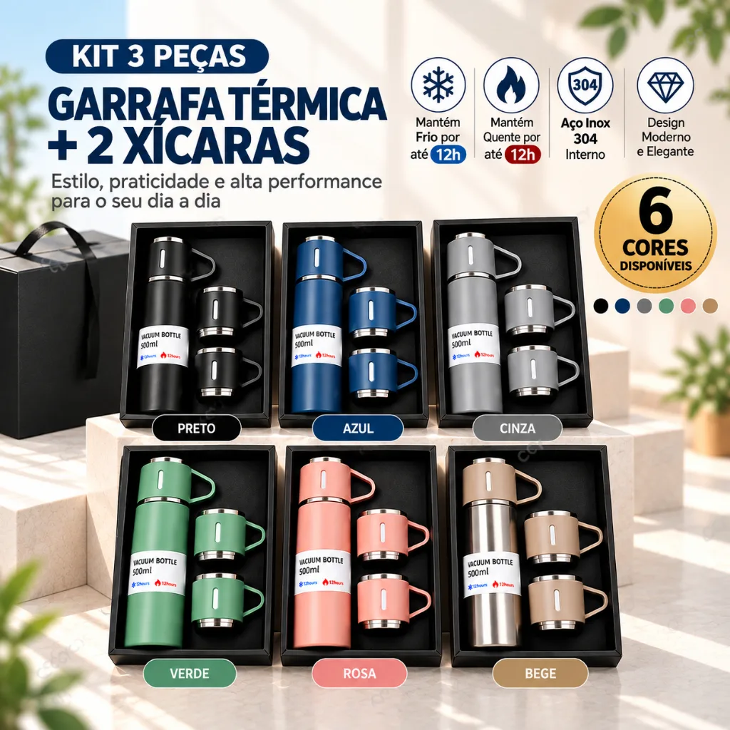Kit de garrafa térmica inox de 500 ml