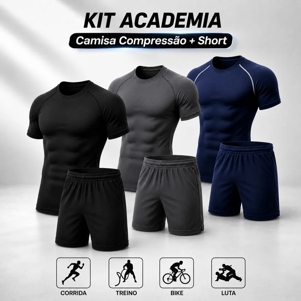 Kit masculino de compressão com short para treino