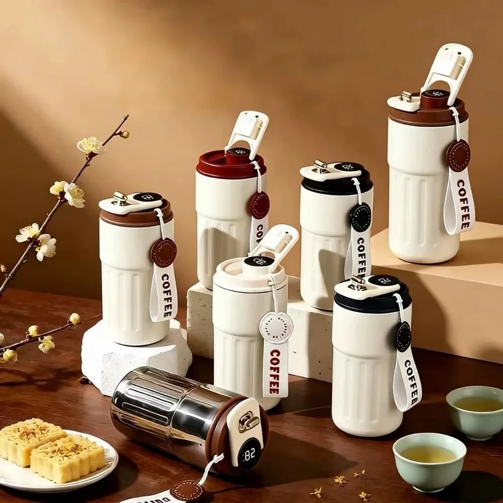Copo térmico de café em inox com display digital