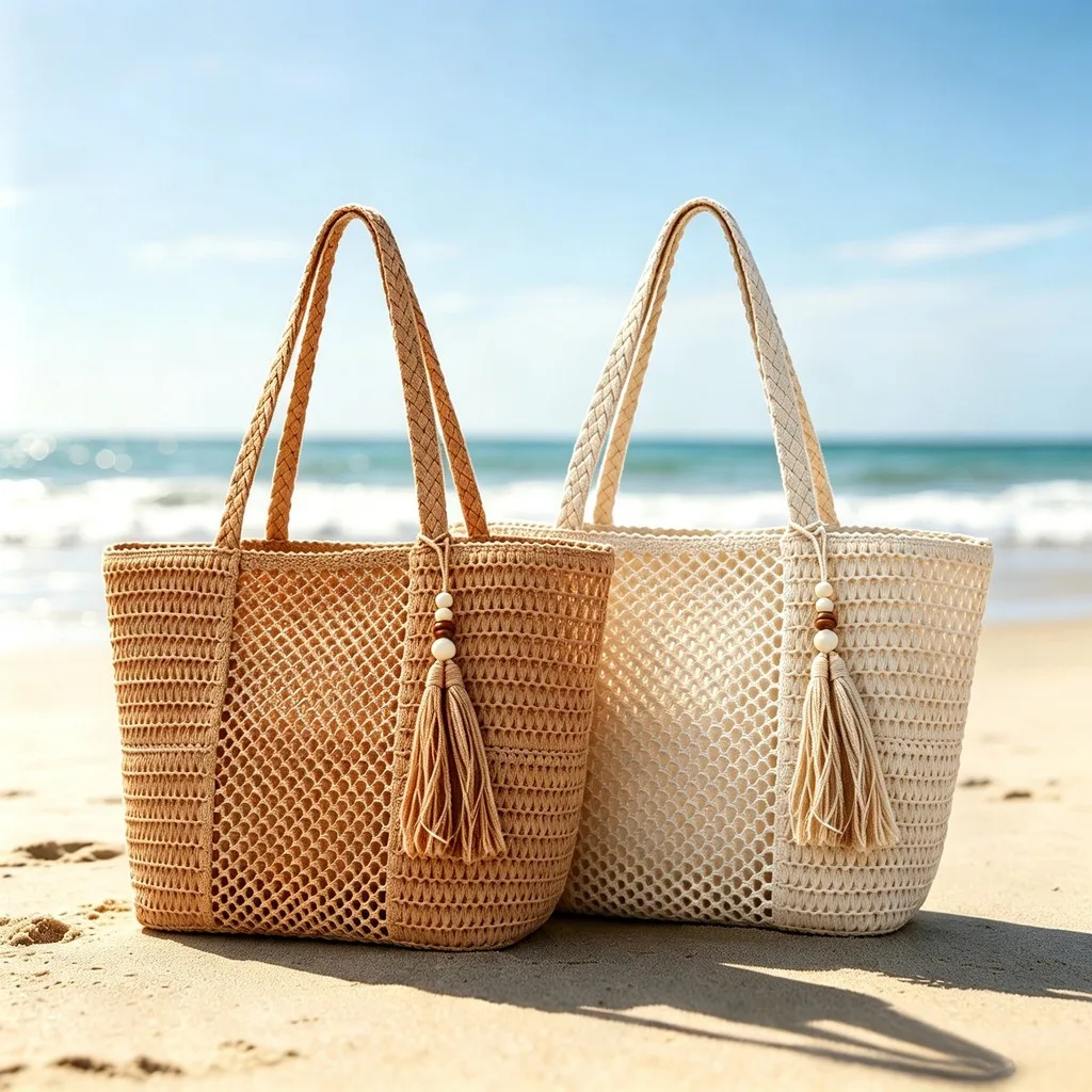 Bolsa de praia de palha grande com zíper