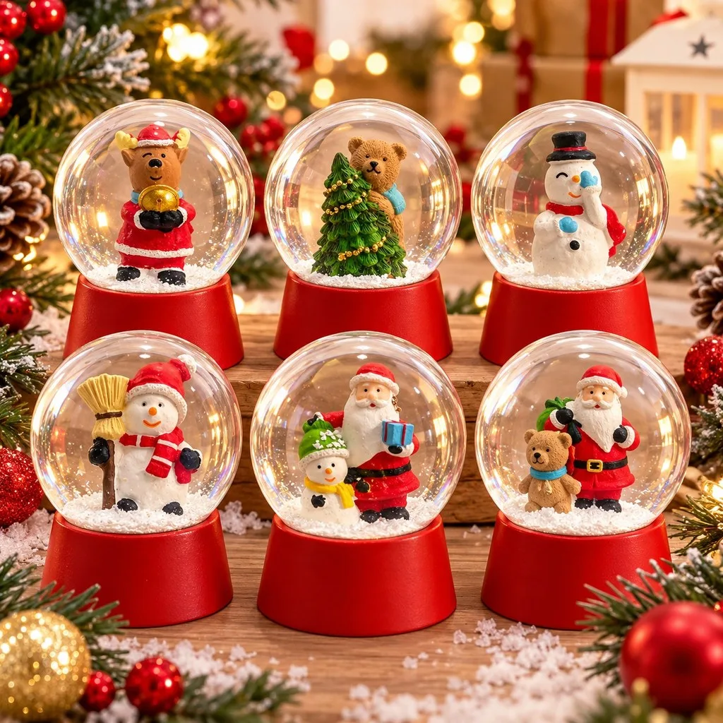 Globo de neve natalino de vidro com 8 cm