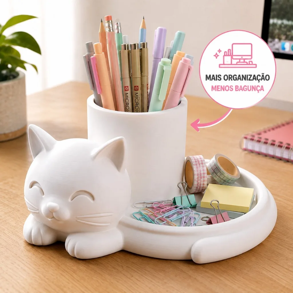 Organizador de mesa em formato de gato