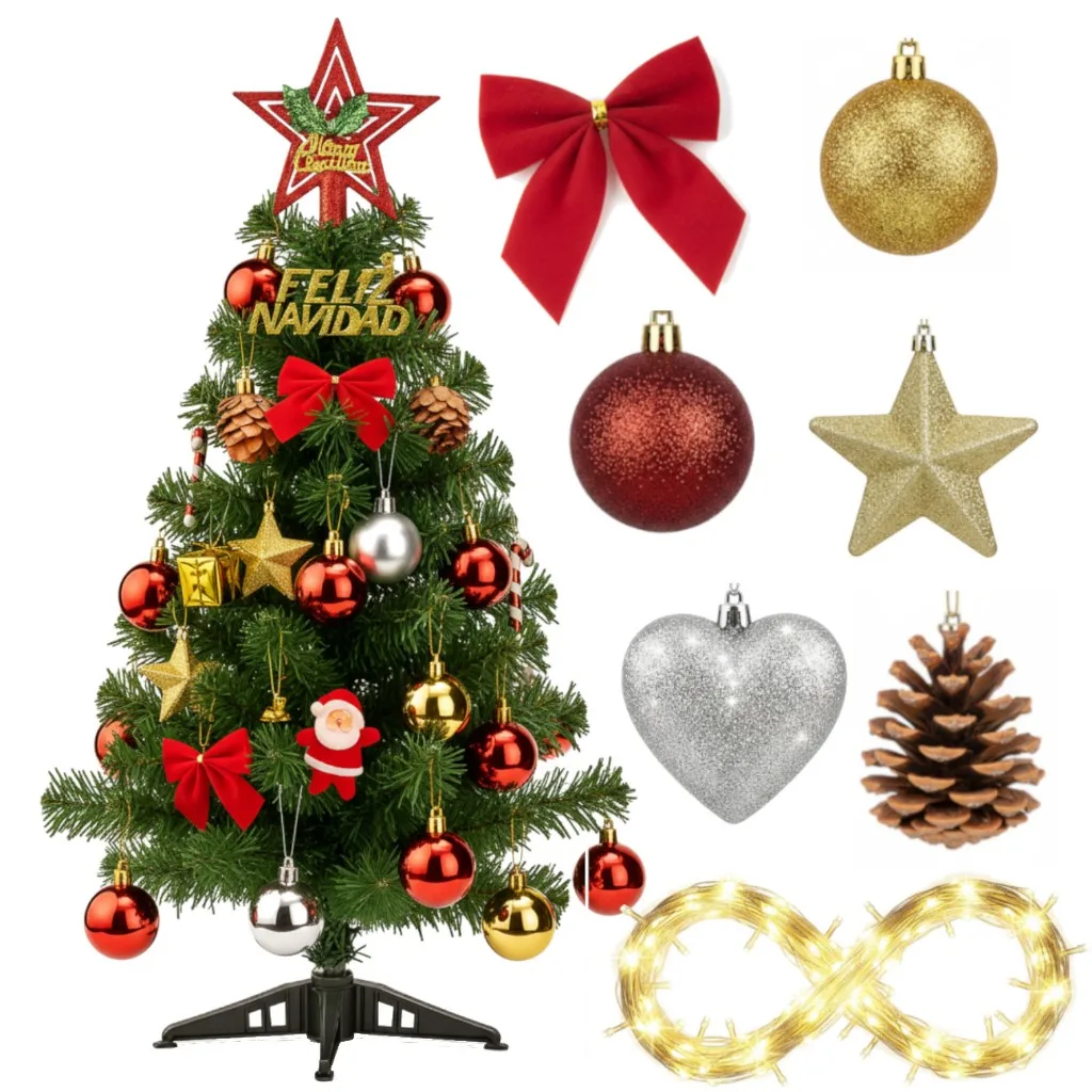 Árvore de Natal de mesa decorada com luzes LED