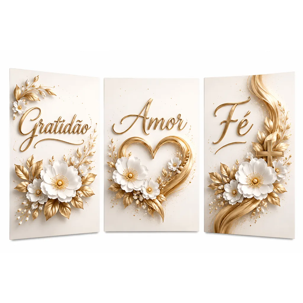 Quadros decorativos de gratidão, amor e fé