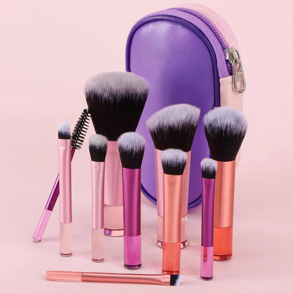 Kit com 10 mini pincéis de maquiagem