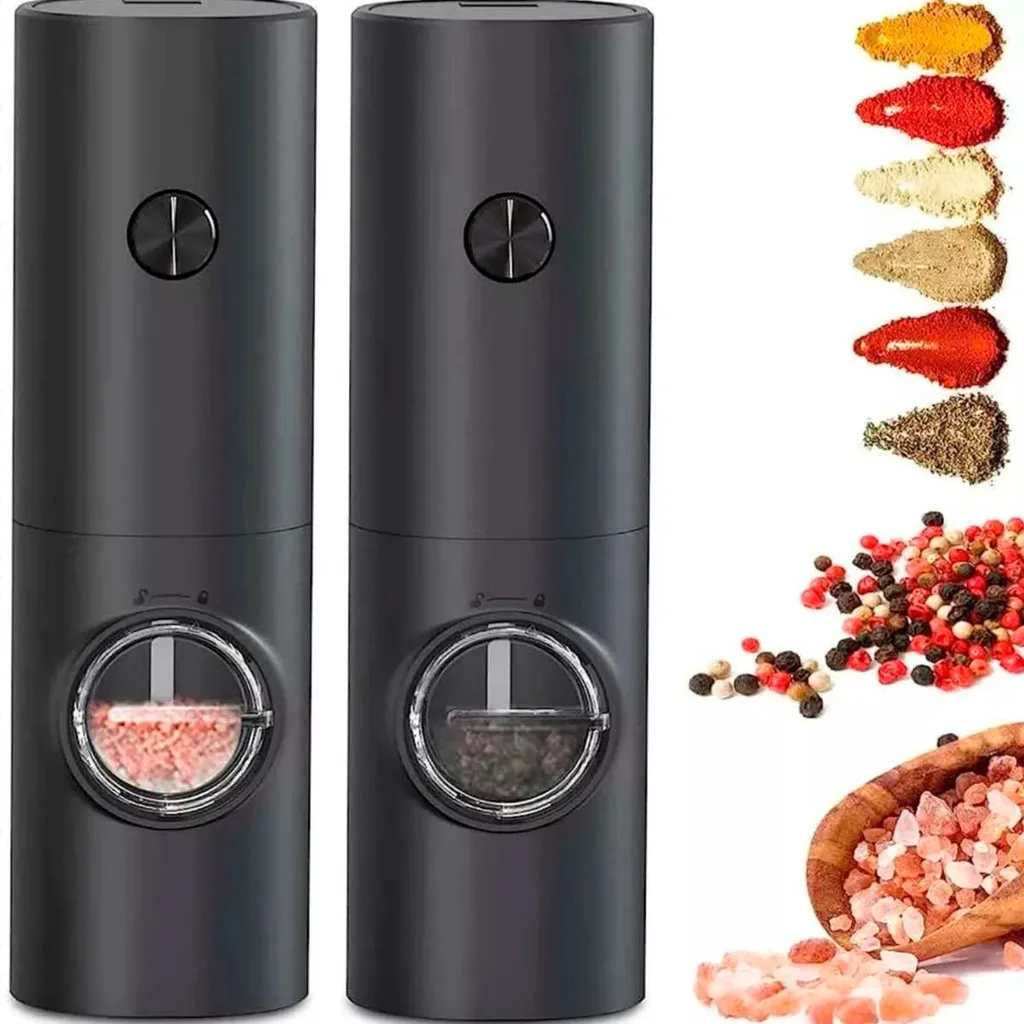 Moedor Elétrico de Sal e Pimenta com Ajuste de Granulagem para Cozinha