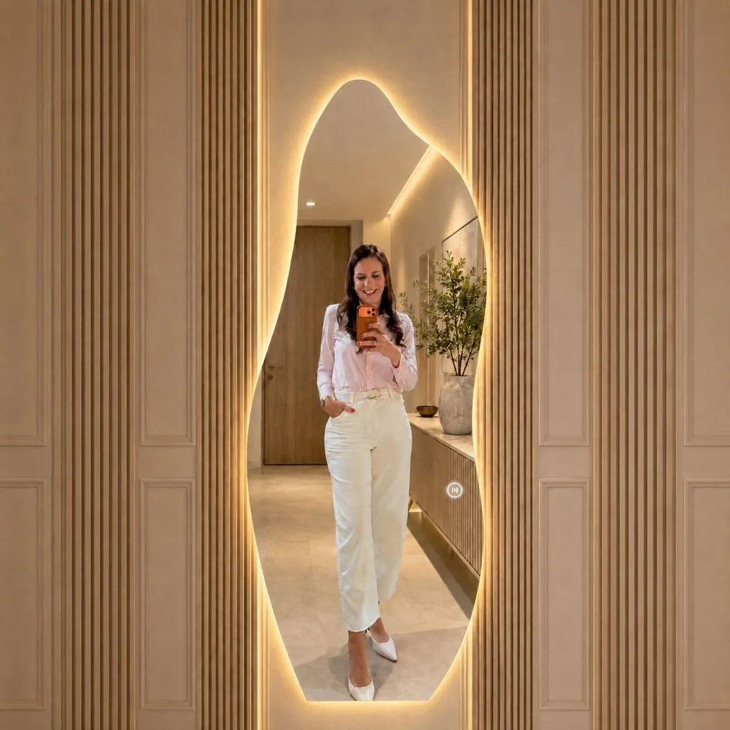 Espelho Orgânico 120X50cm e 95x40cm Lapidado Moderno Grande com Suporte ou LED Touch