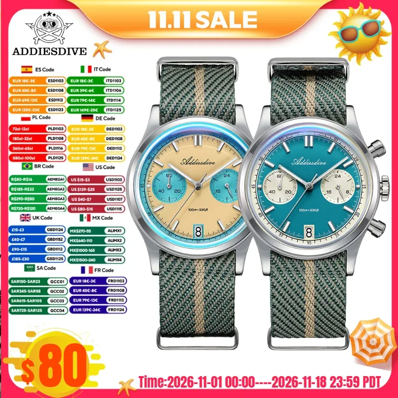 Relógio masculino Addiesdive AD2095 cronógrafo