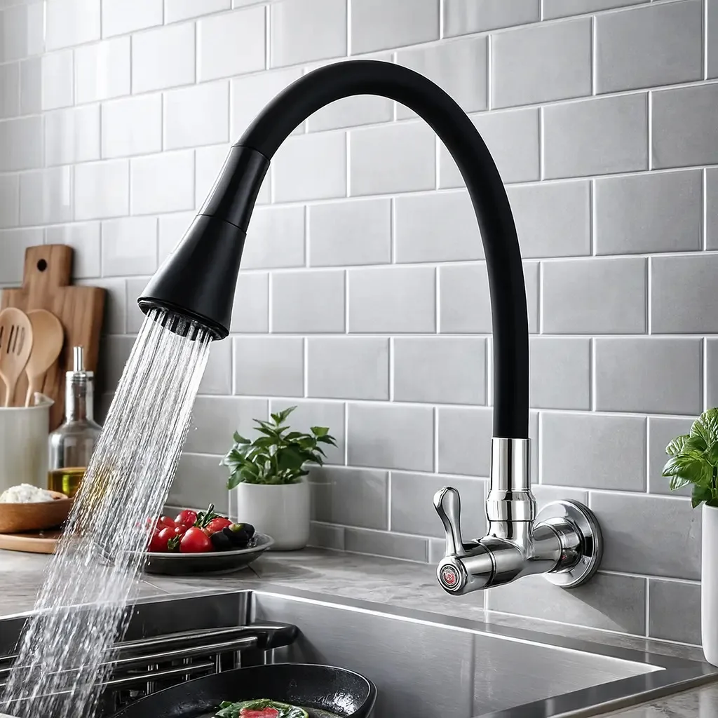 Torneira gourmet preta flexível para cozinha