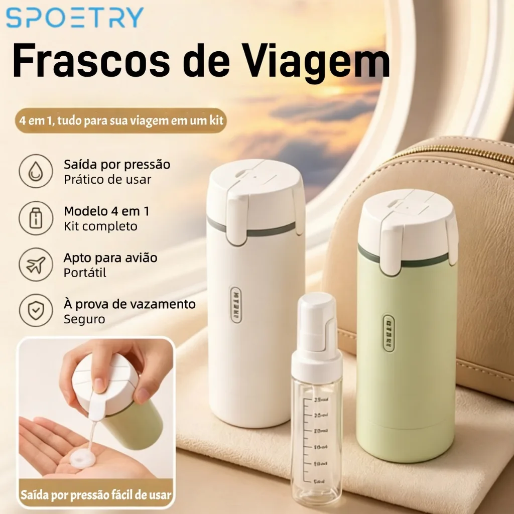 Conjunto de frascos de viagem recarregáveis