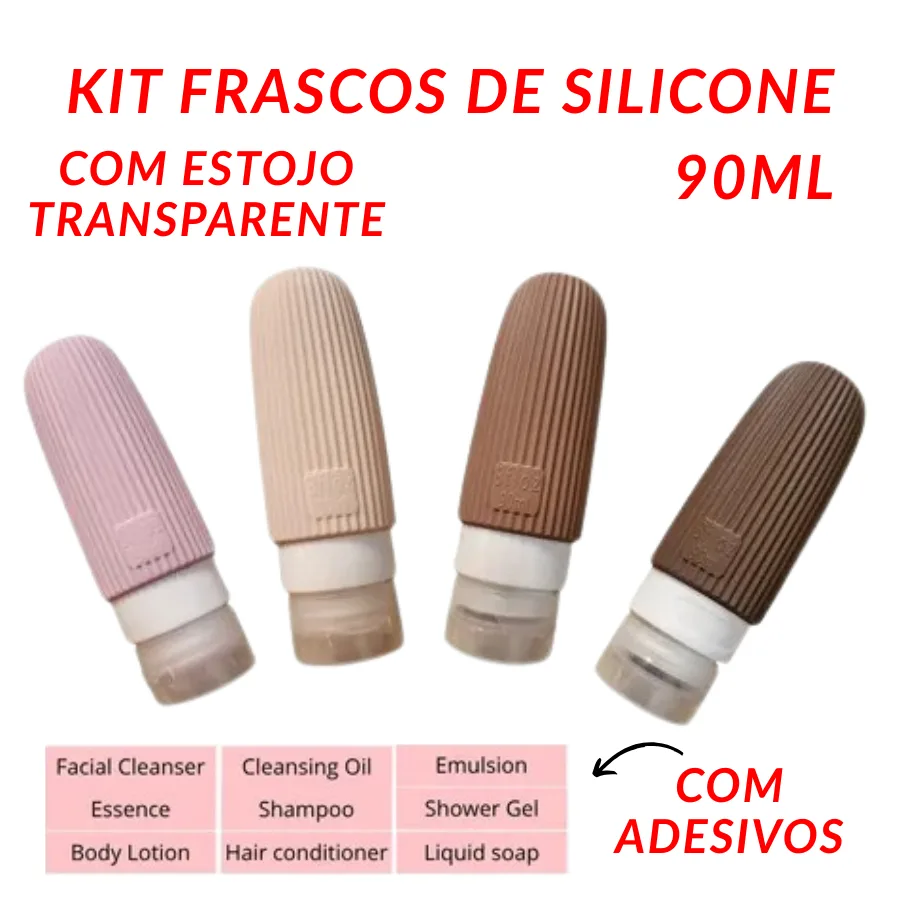 Kit de frascos de silicone para viagem