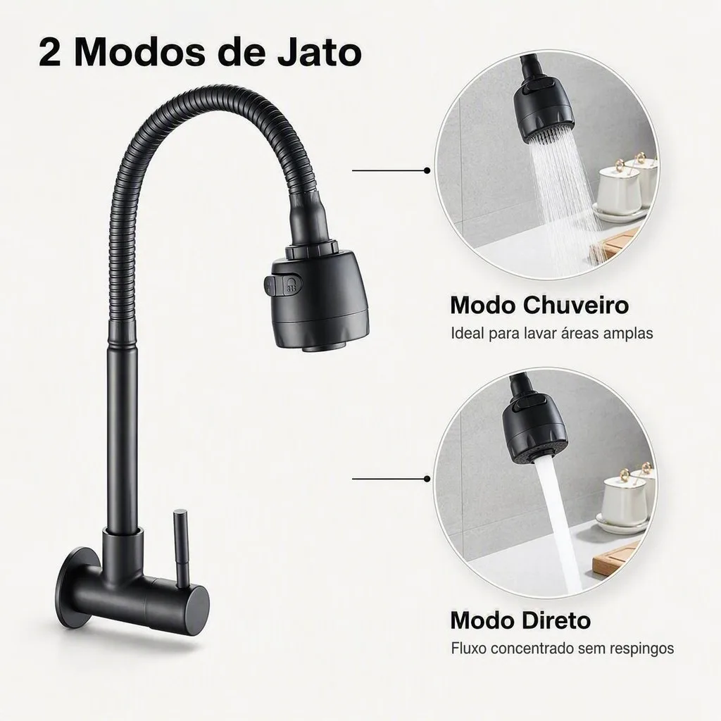 Inox Torneira Prata/Preto Com Chuveiro Com Rotação De 360° Cozinha Luxo Parede