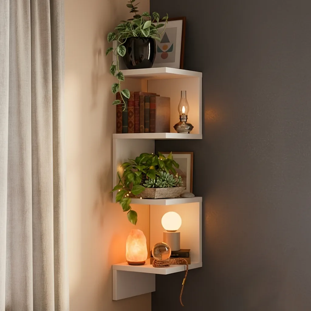 Prateleira de Canto para Livros Nicho MDF Decoração Branca Preta