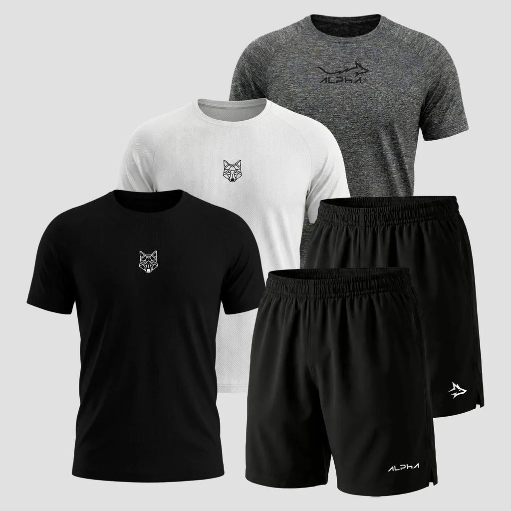 Kit Alpha Co com camisetas e bermudas