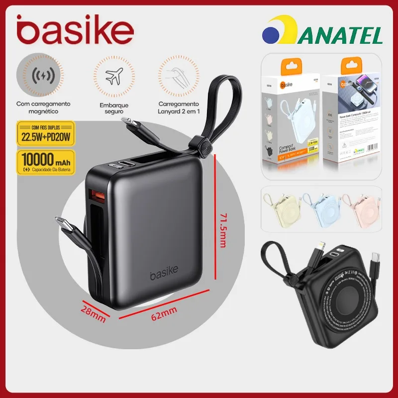 Power bank Basike de 10000 mAh com carregamento sem fio