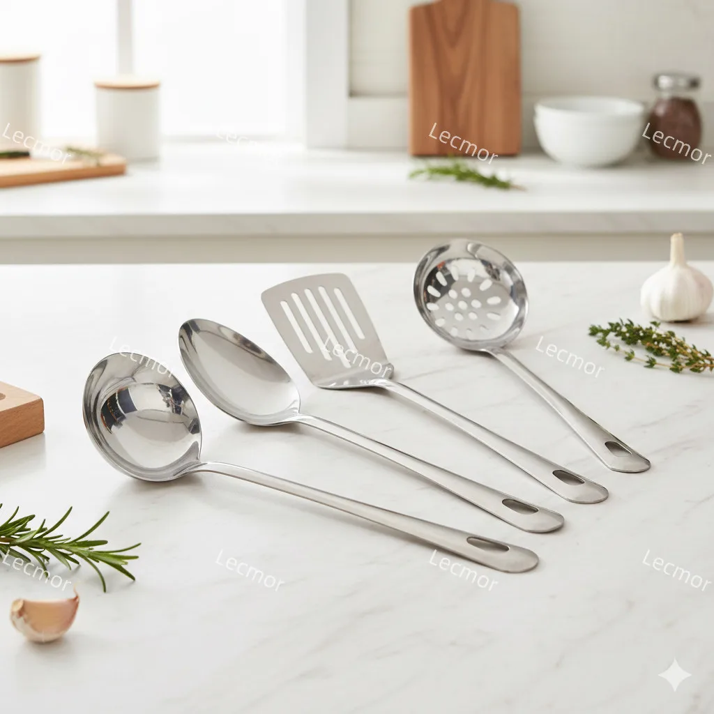 Kit com 4 utensílios de cozinha em aço inoxidável
