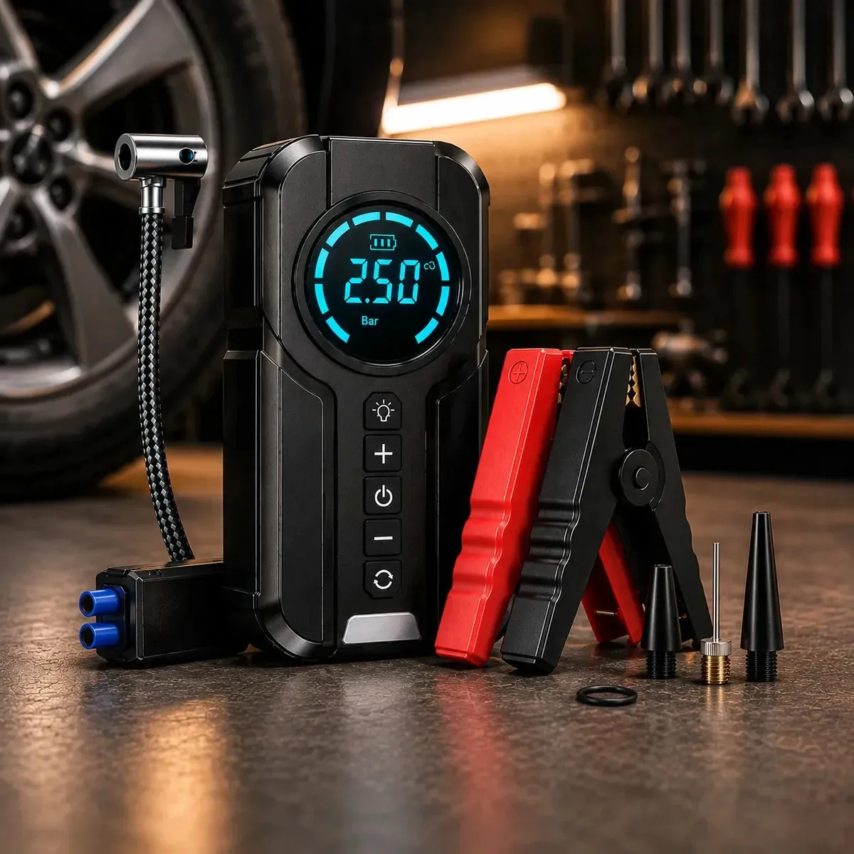 Auxiliar de partida portátil para carro com compressor de ar
