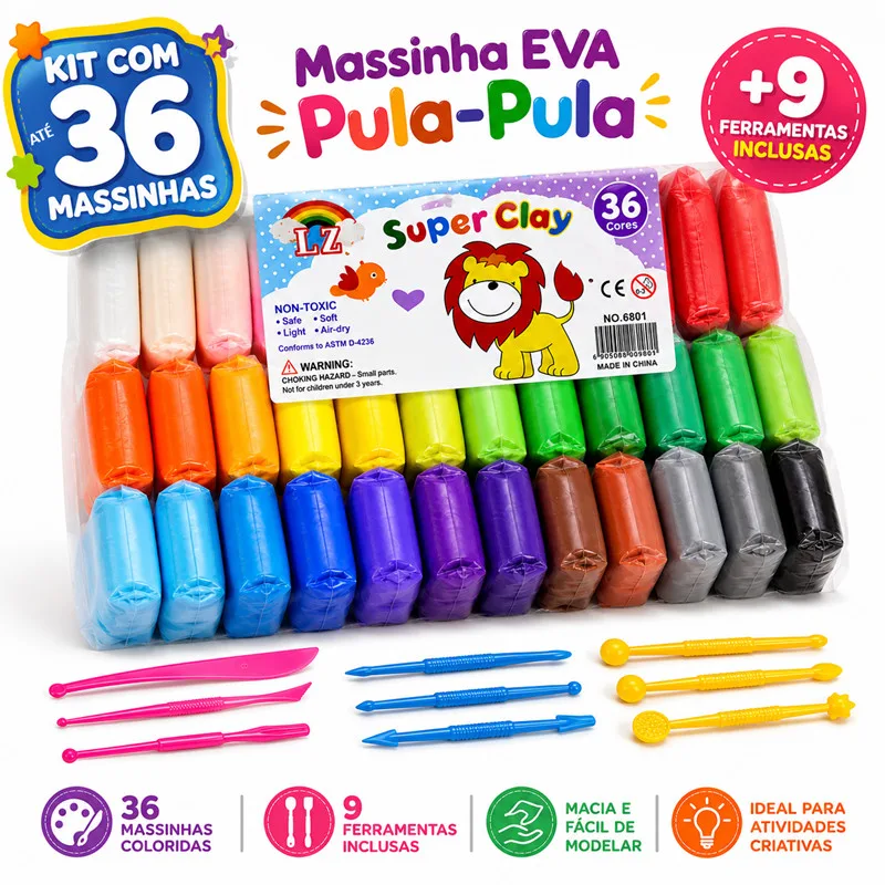 Massinha de EVA educativa com três ferramentas
