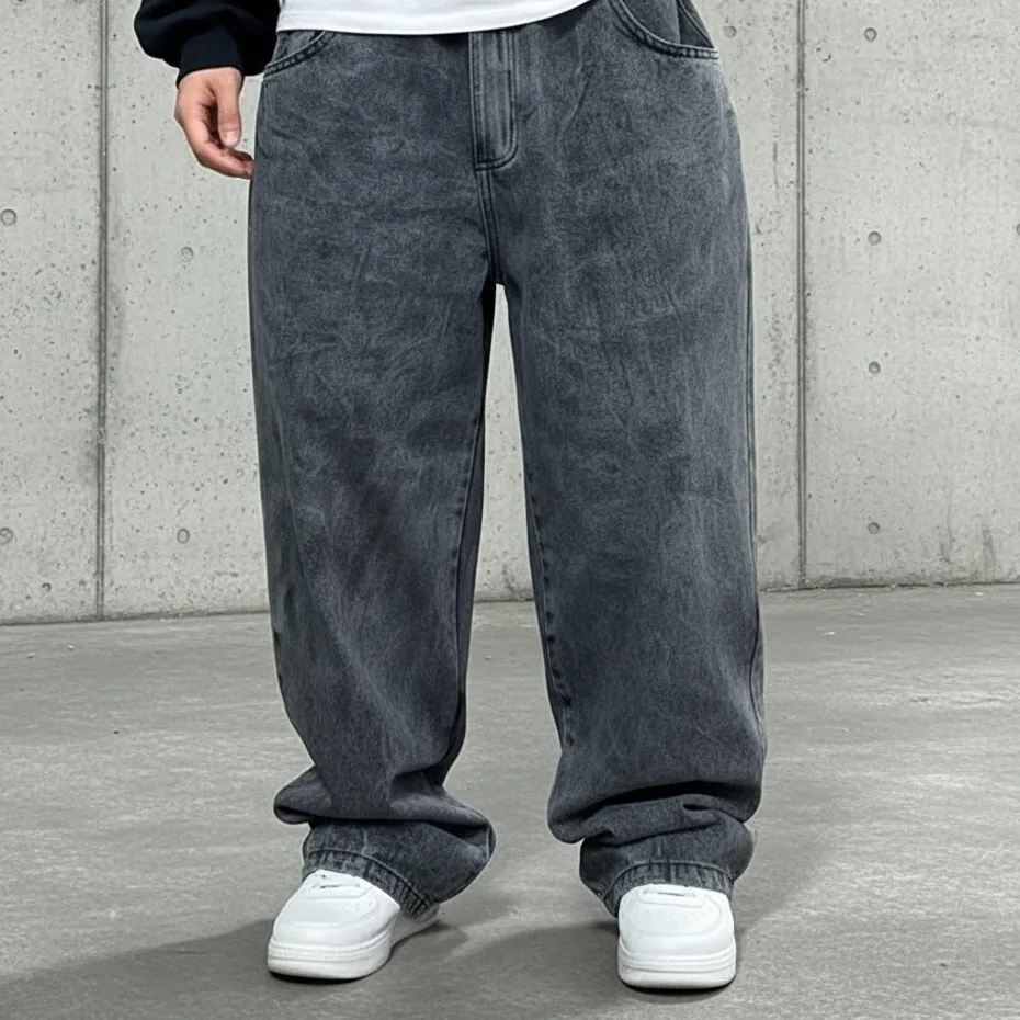 Calça jeans masculina de modelagem ampla