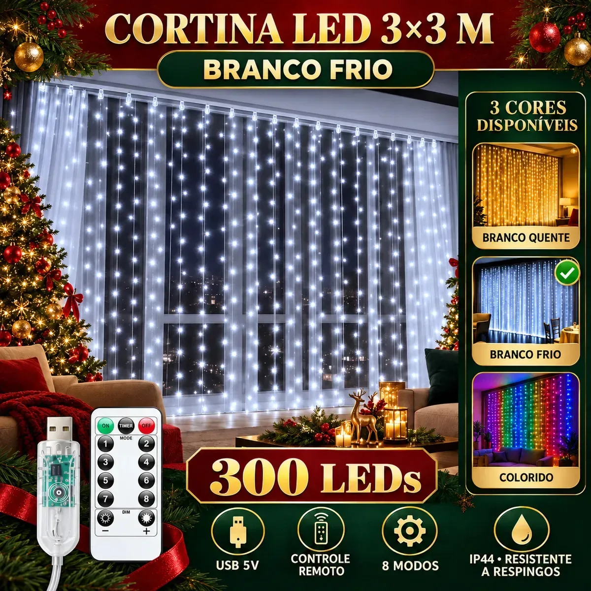 Cortina de luzes Luvinco com 300 LEDs