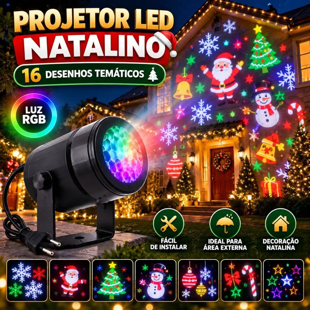 Projetor LED natalino com 16 desenhos