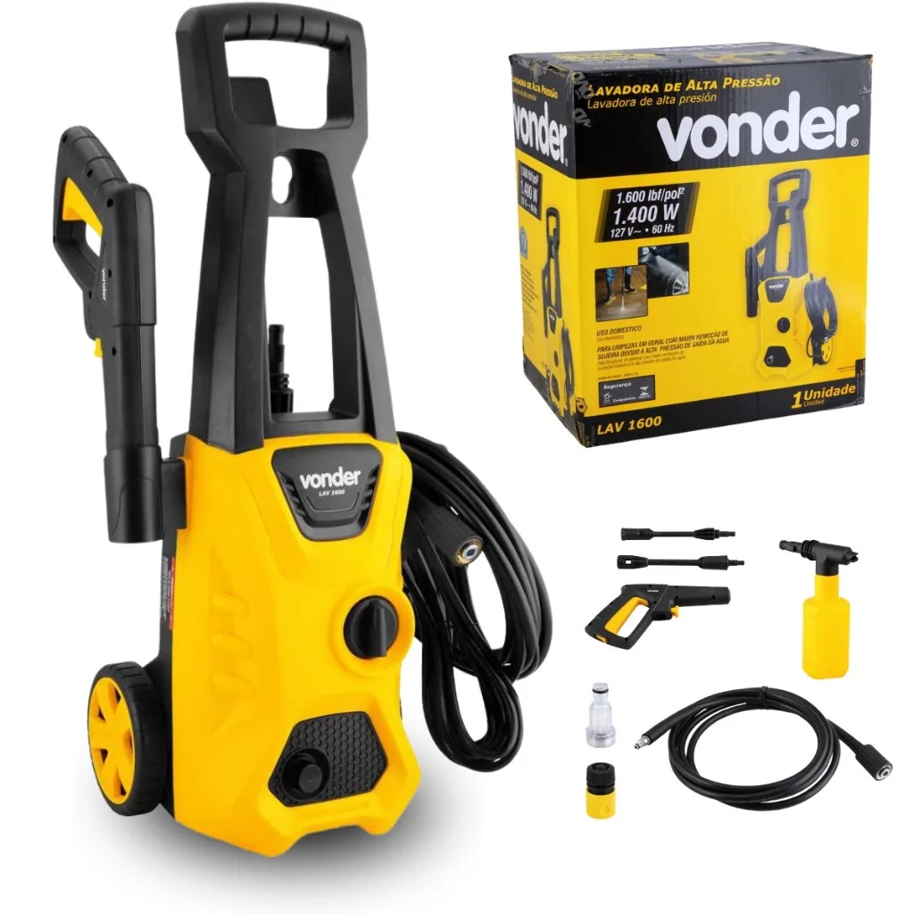 Lavadora De Alta Pressão Vonder C/ Rodas, 1.600 lbf/pol² 1400w Super Potente - Original Vonder