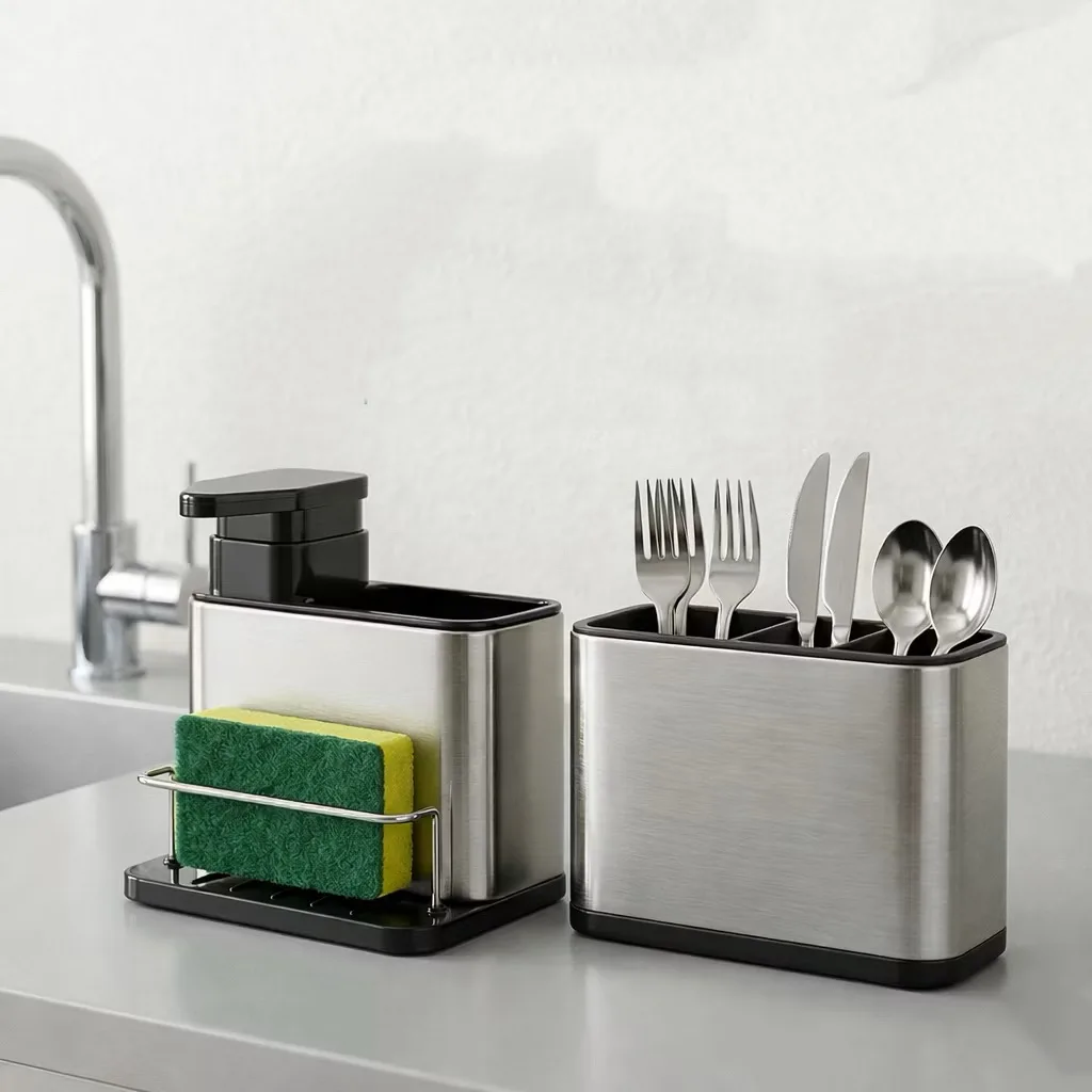 Kit com escorredor de talheres e dispenser