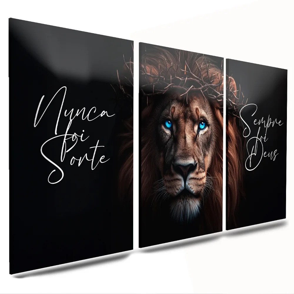 Kit de quadros decorativos com leão e coroa