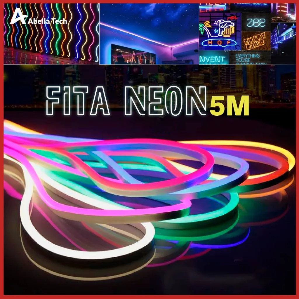 Fita de LED Mangueira Neon 5 Metros IP65 Flexível Com ou Sem Fonte