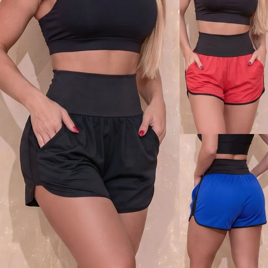 Short esportivo feminino para corrida com bolsos