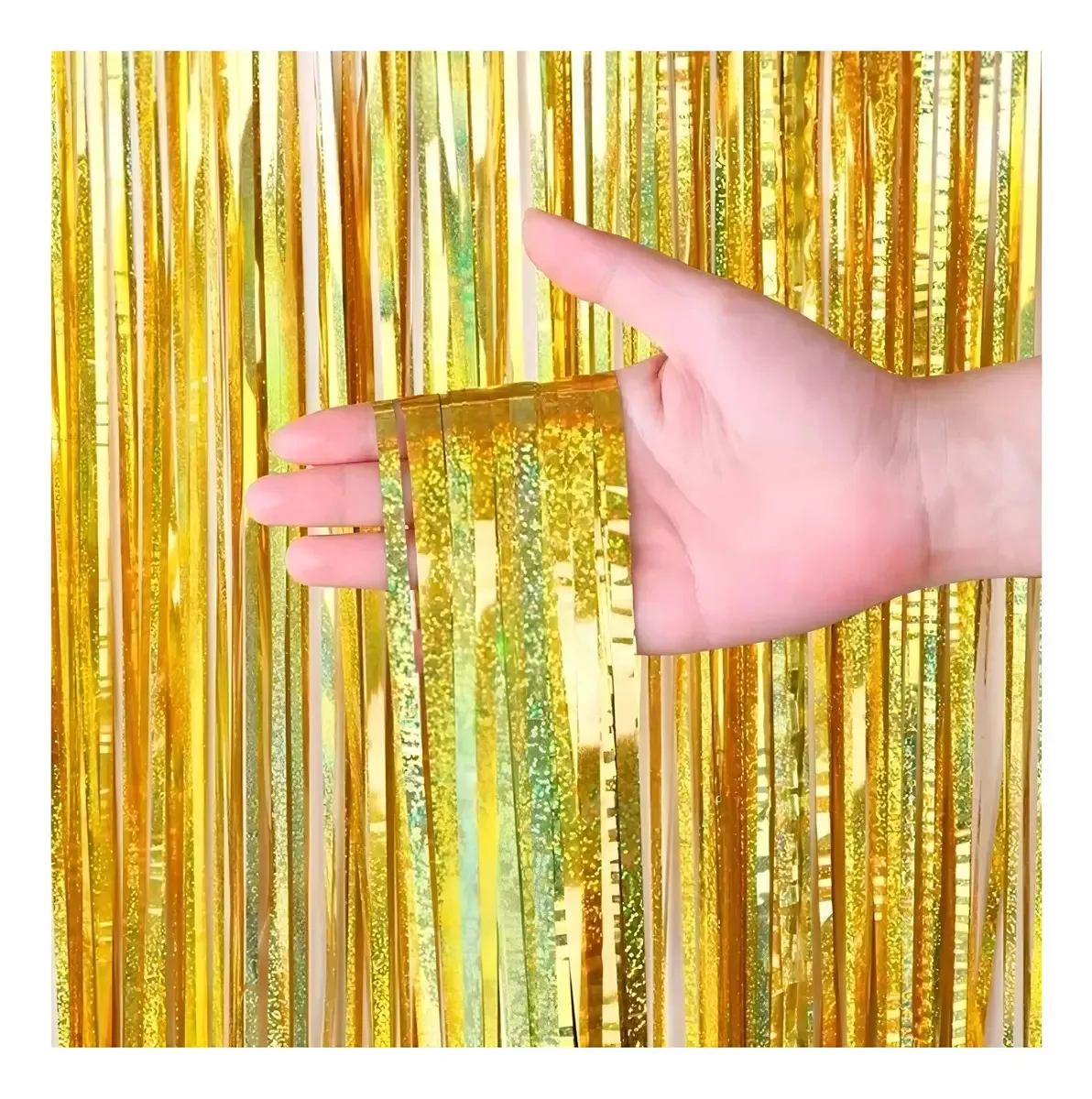 Kit com 4 cortinas metalizadas douradas para decoração