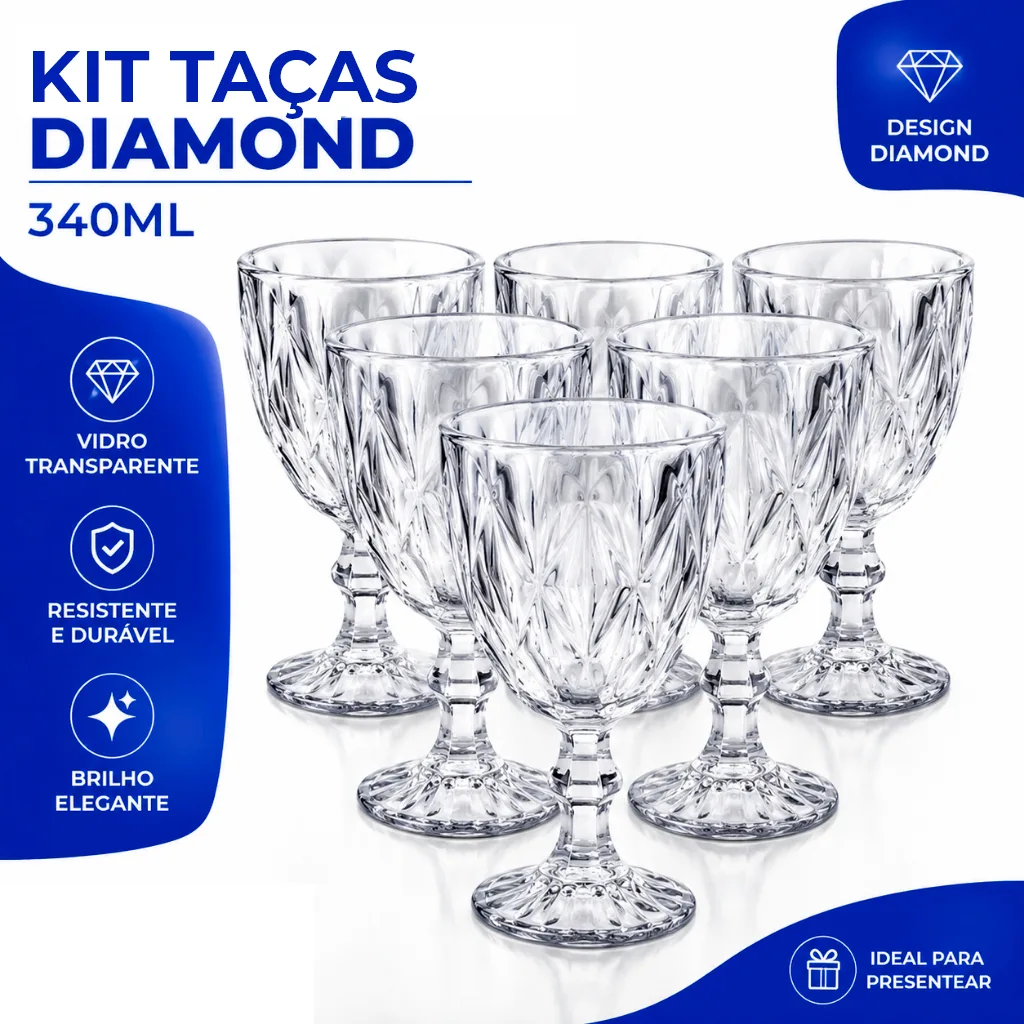 Jogo de Taças de Vidro 340 ml Diamond Bico de Jaca Abacaxi
