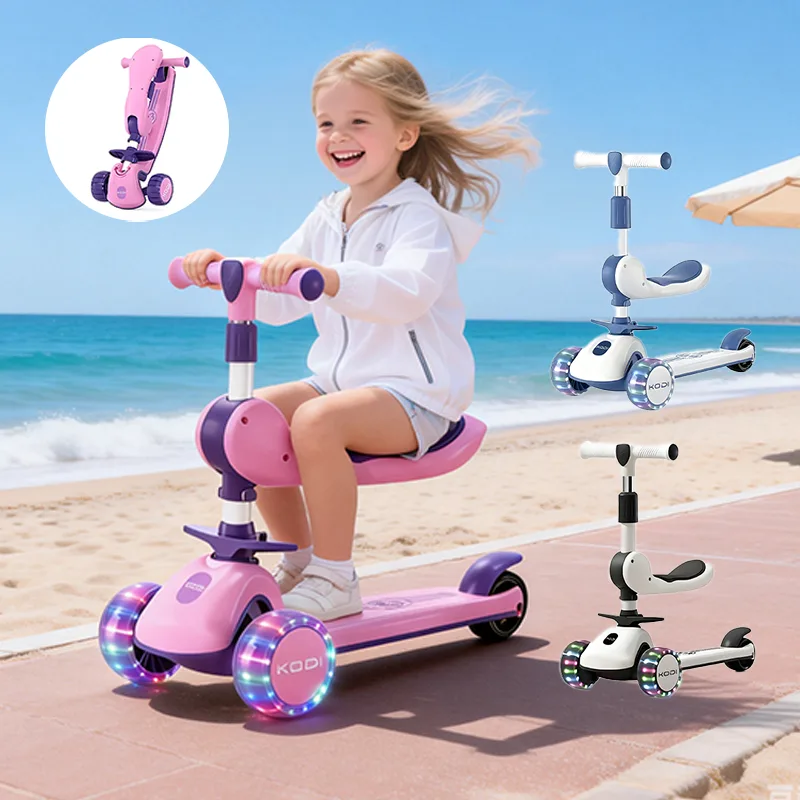 Patinete infantil de três rodas com luzes LED