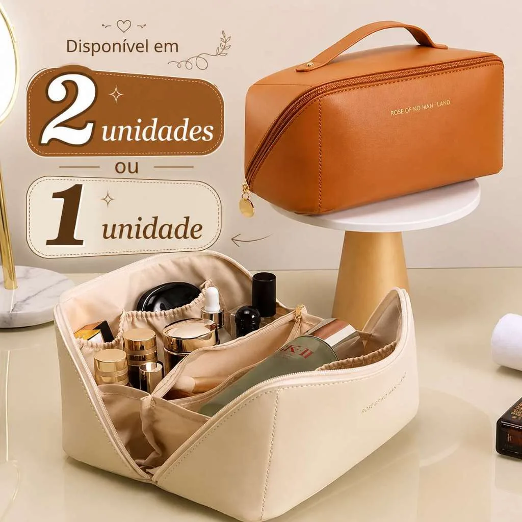 Necessaire feminina de couro sintético com grande capacidade