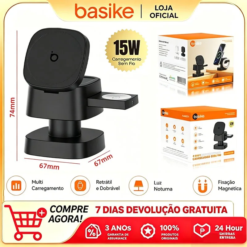 Carregador sem fio Basike 4 em 1 de 15 W