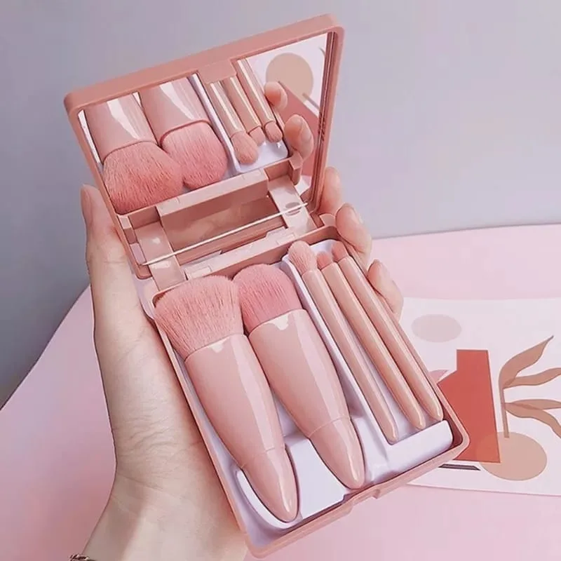 Kit de maquiagem portátil com espelho e pincéis