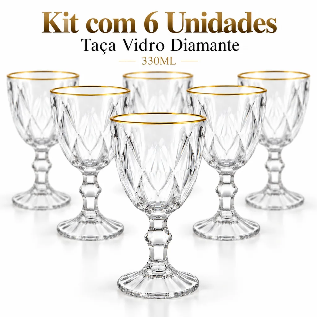 Kit com 6 taças de vinho de vidro