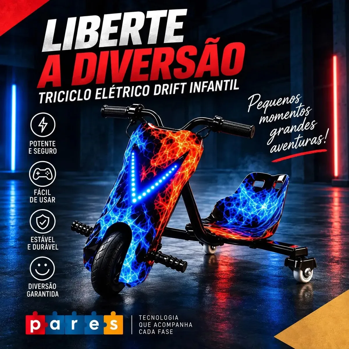 Patinete elétrico infantil PARES de três rodas