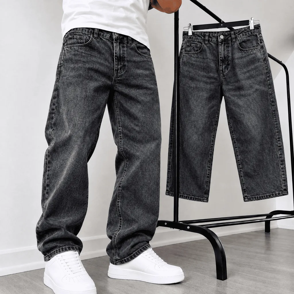 Calça Balão Jeans Masculina Baggy Boca Larga Streetwear Skatista Oversized Moda Urbana Calça Jeans Larga Cintura Alta