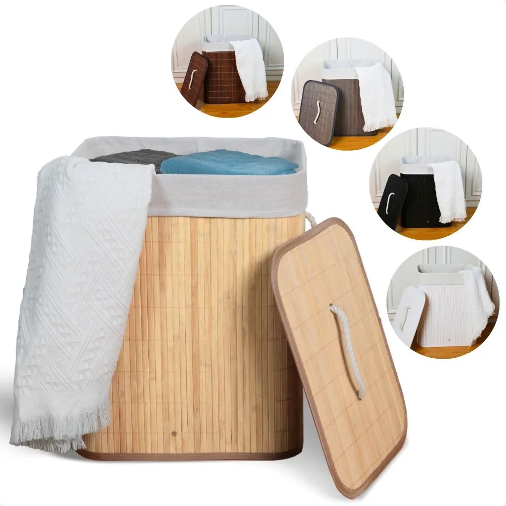 Cesto de roupa suja de bambu com tampa