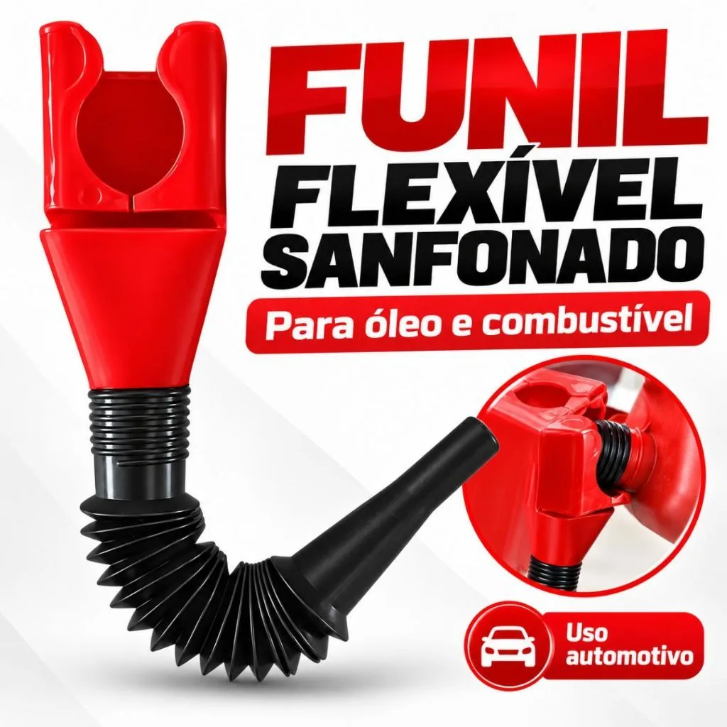 Funil sanfonado flexível para galão