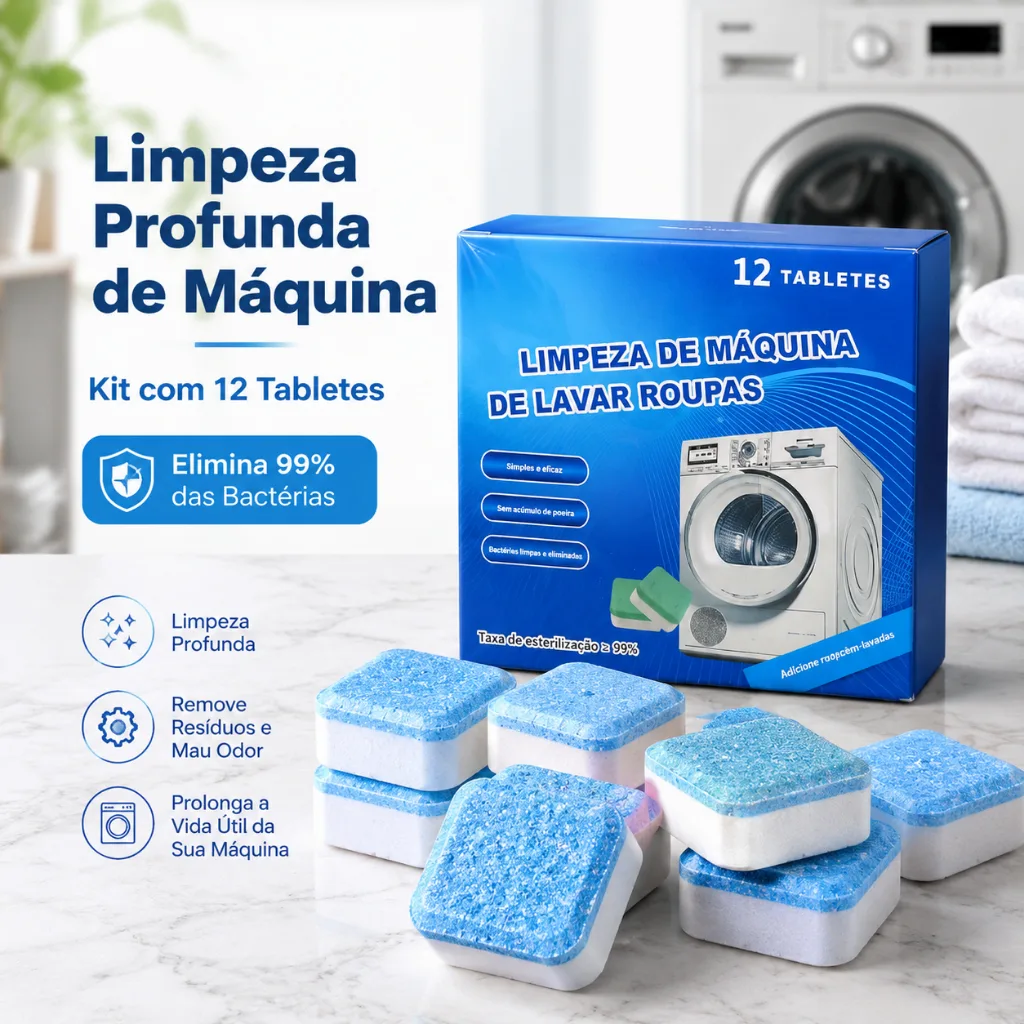 Pastilhas efervescentes para limpeza de máquinas de lavar