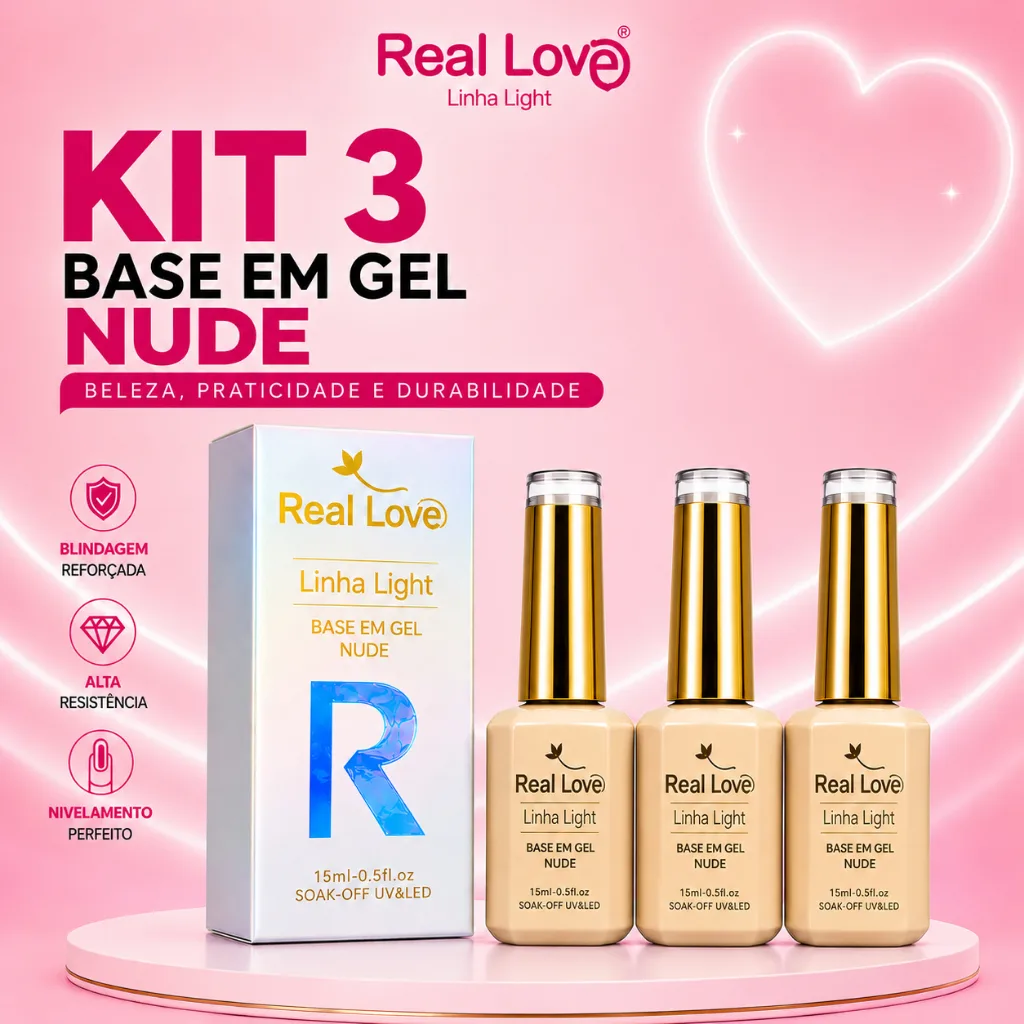 Kit com 3 bases em gel Real Love nude