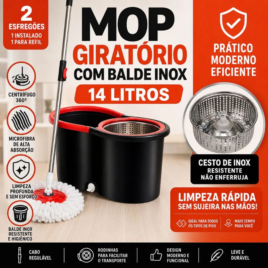 Mop giratório com balde e dois refis